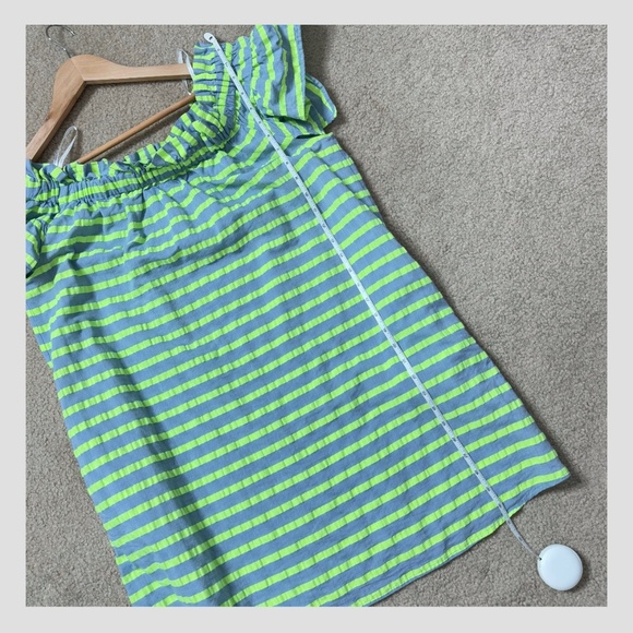 Anthropologie Dress Corey Lynn Calter Dress Off Shoulder Mini Neon Green Stripe - Picture 12 of 15